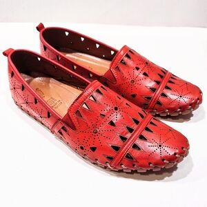 Spring Step Fusaro Flat Red Leather Cut Outs Slip-On Loafers Women’s 42 EU 11 US